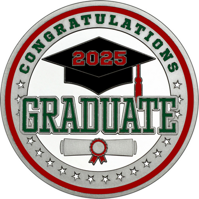 Dark Green "Congratulations Graduate" with Maroon 2025, Rim, Tassel & Ribbon